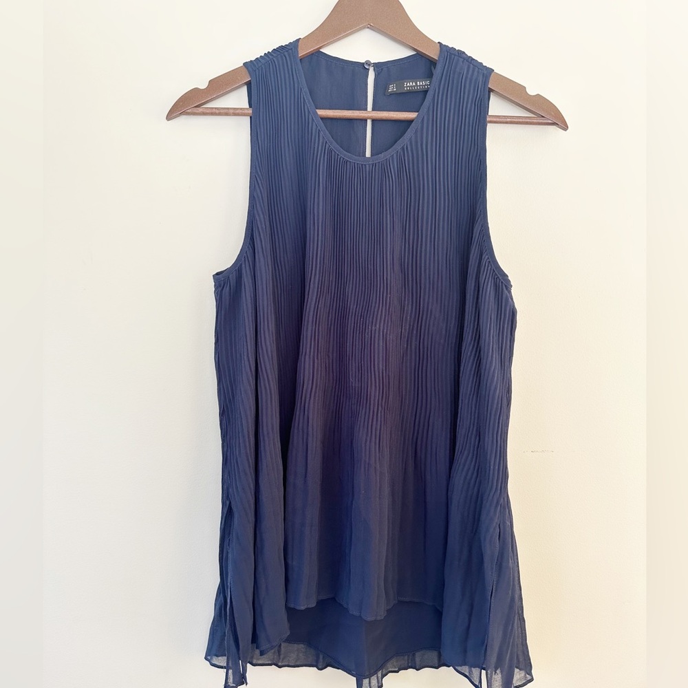 Zara Pleated Tank Top, Navy